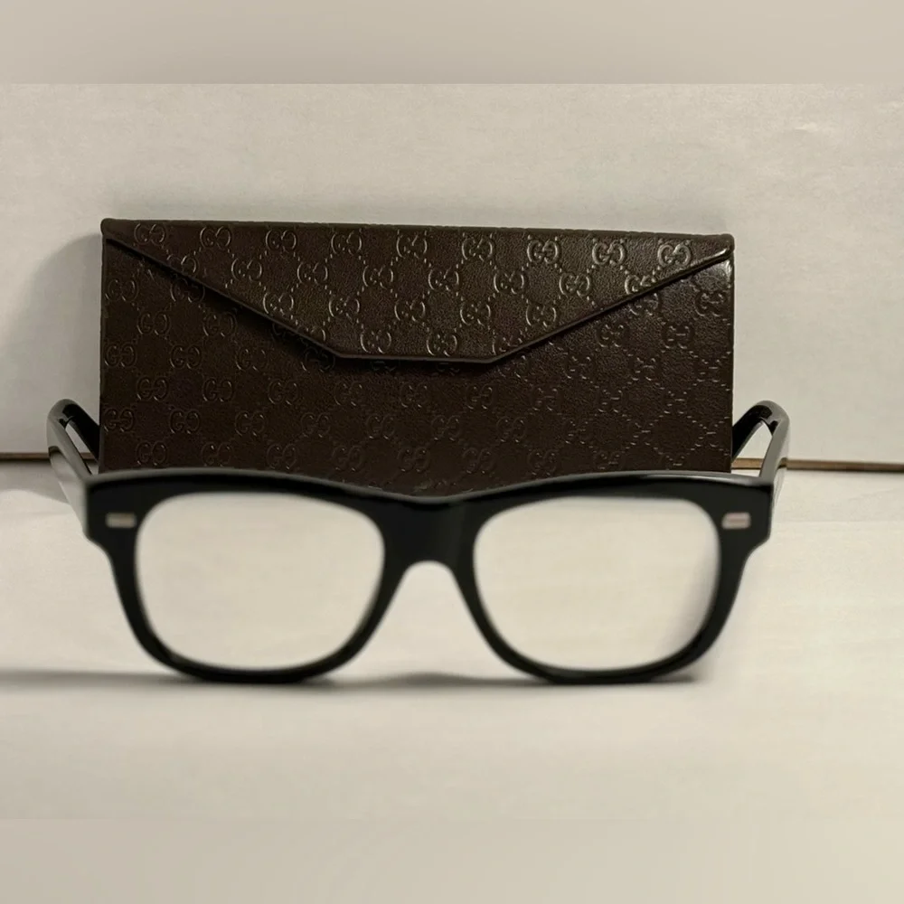 Gucci Black Square Acetate Glasses with Subtle Silver Accents
